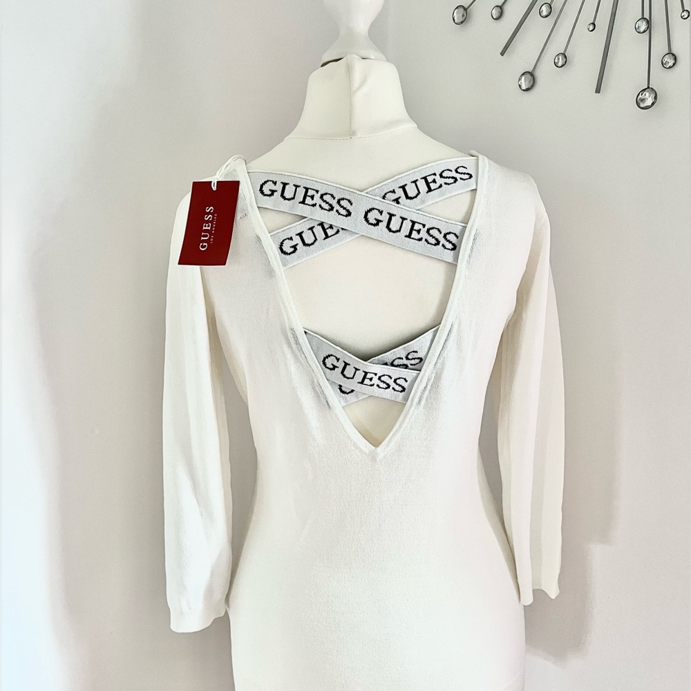 NWT Guess Ivory Shirt with Logo Back Straps Size Small